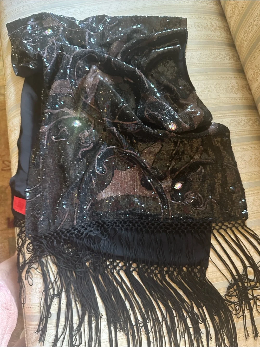 Valentino Garavani Black Sequin Fringe Shawl